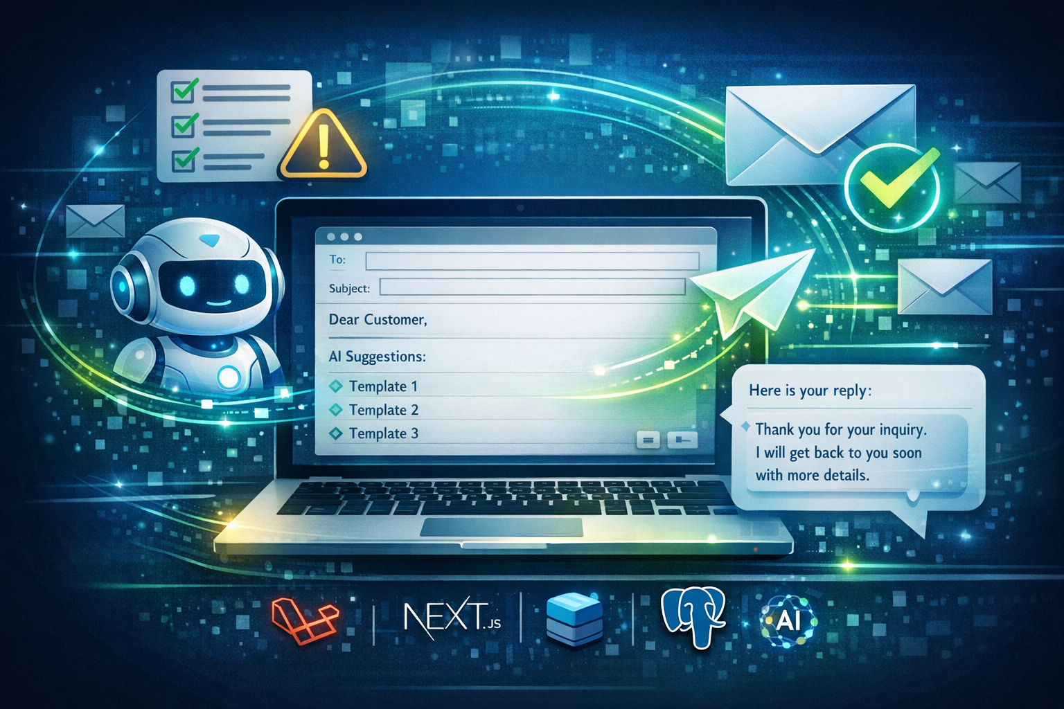 AIメールテンプレート作成・送信支援システムの画面イメージ